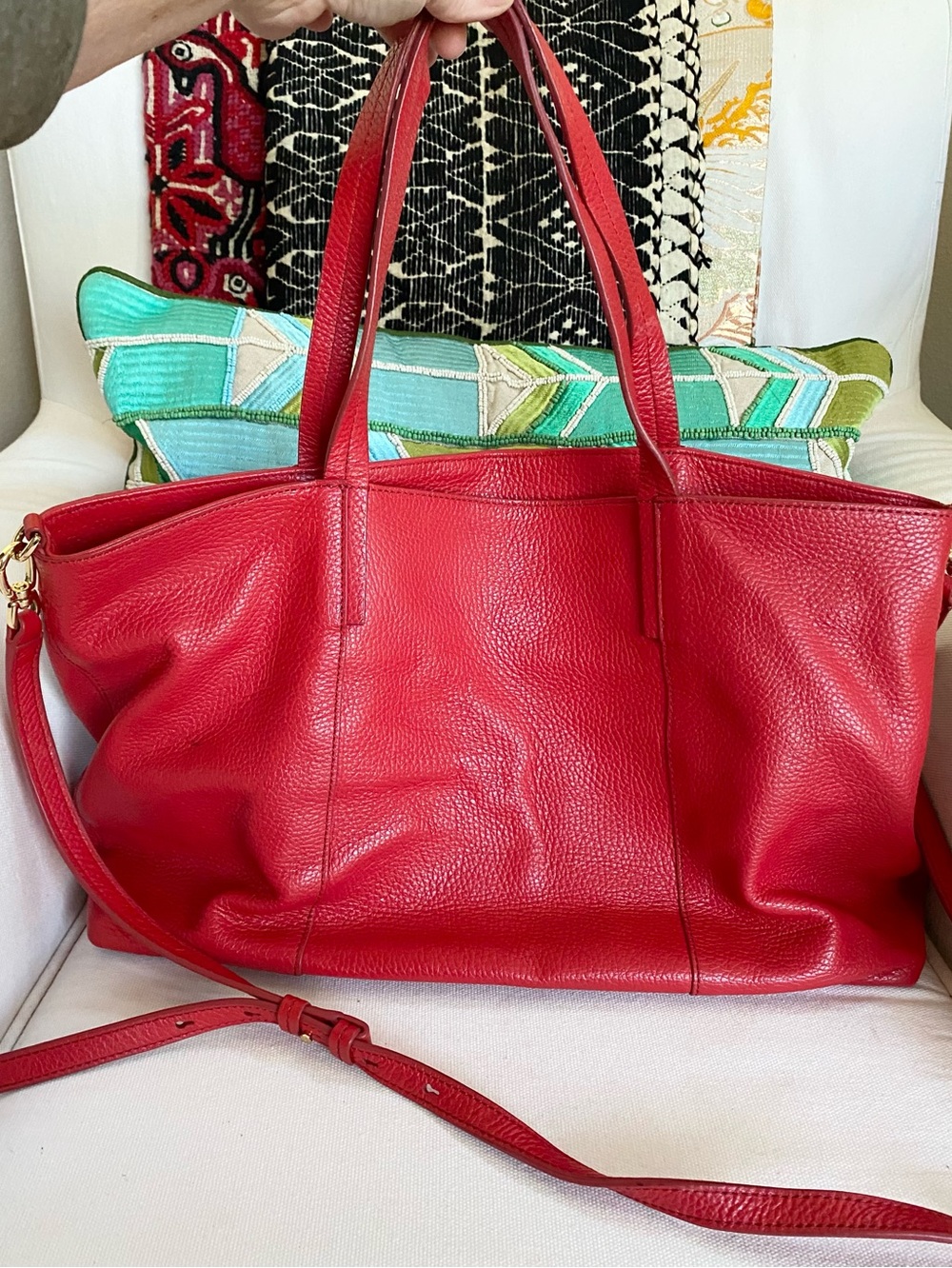 2018 Banana Republic Red Pebbled Leather Slouchy Red Tote Crossbody Strap 11x19”